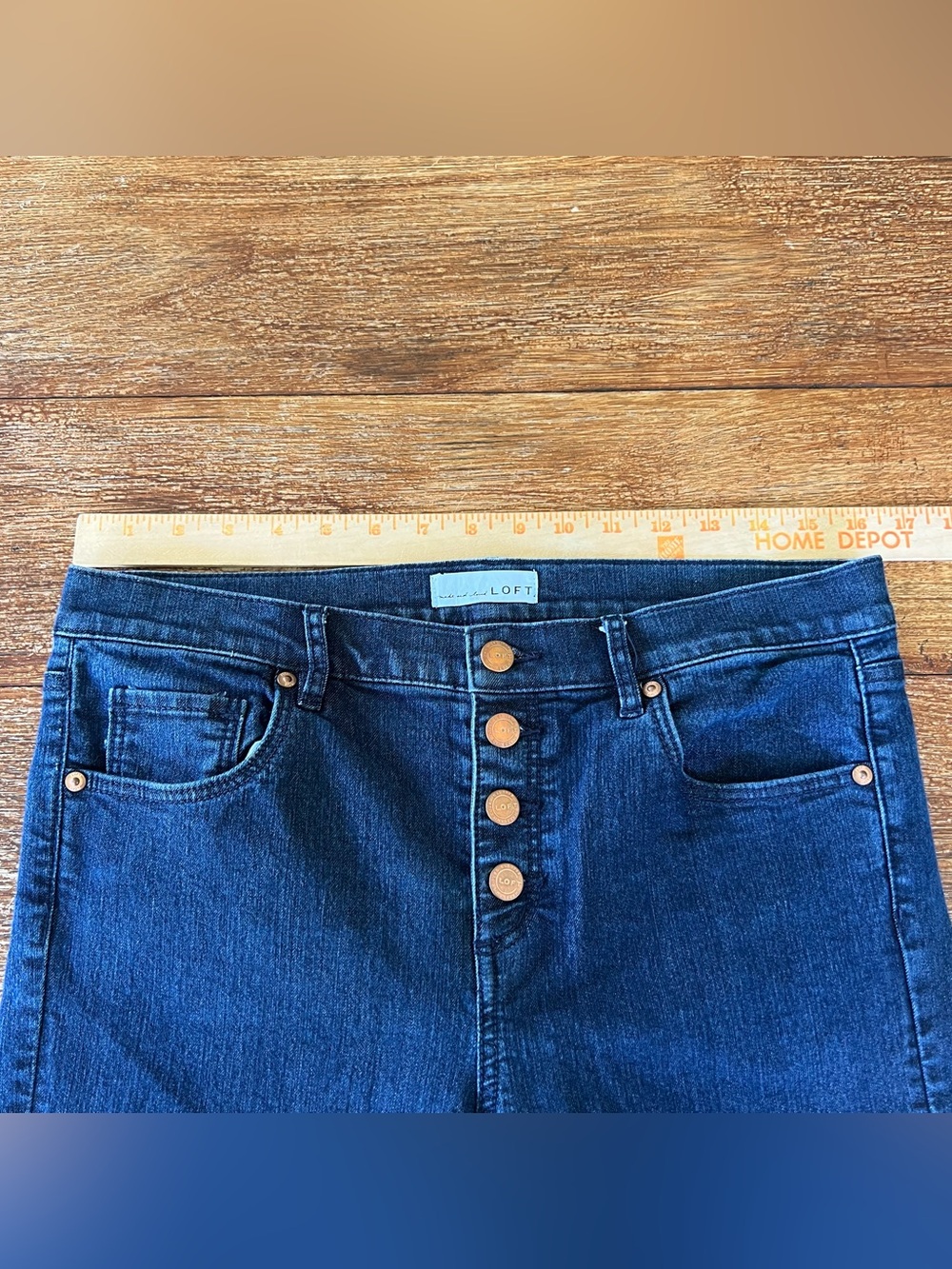 LOFT High Rise Skinny Jeans Size 10/30 Exposed Button Fly Dark Wash Denim 477357 - Picture 9 of 13